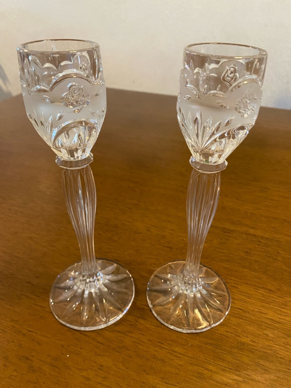 Vintage Oneida Crystal Candlesticks Holder Southern Garden Etched Roses Set Of 2